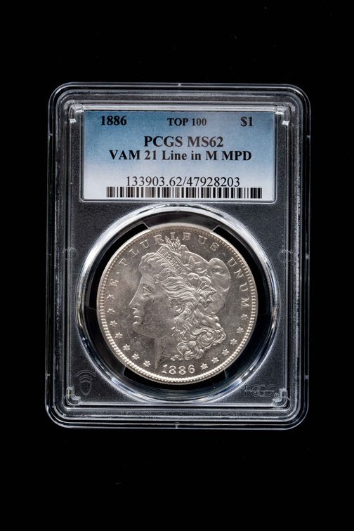 1886 PCGS MS62 VAM 21 Line in M MPD Morgan $1