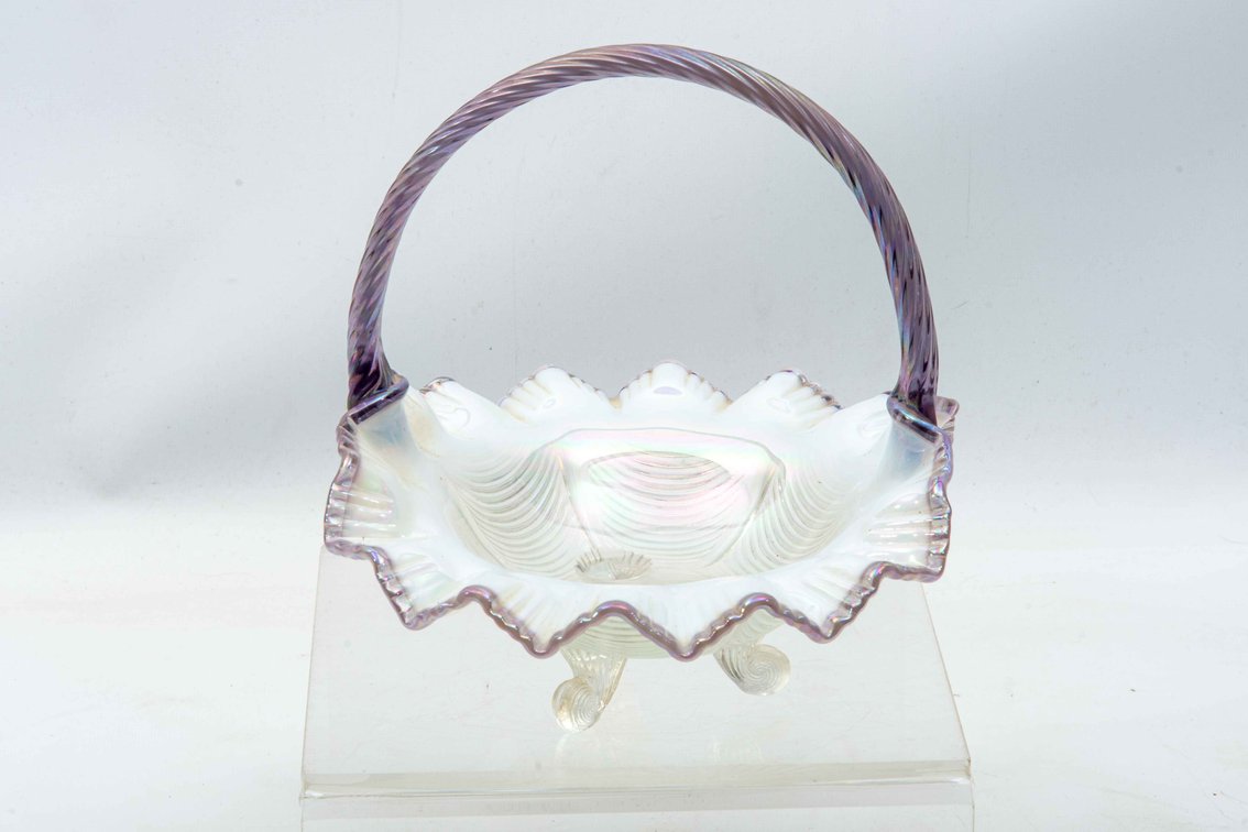 Fenton Footed Drapery Basket in Violet & White