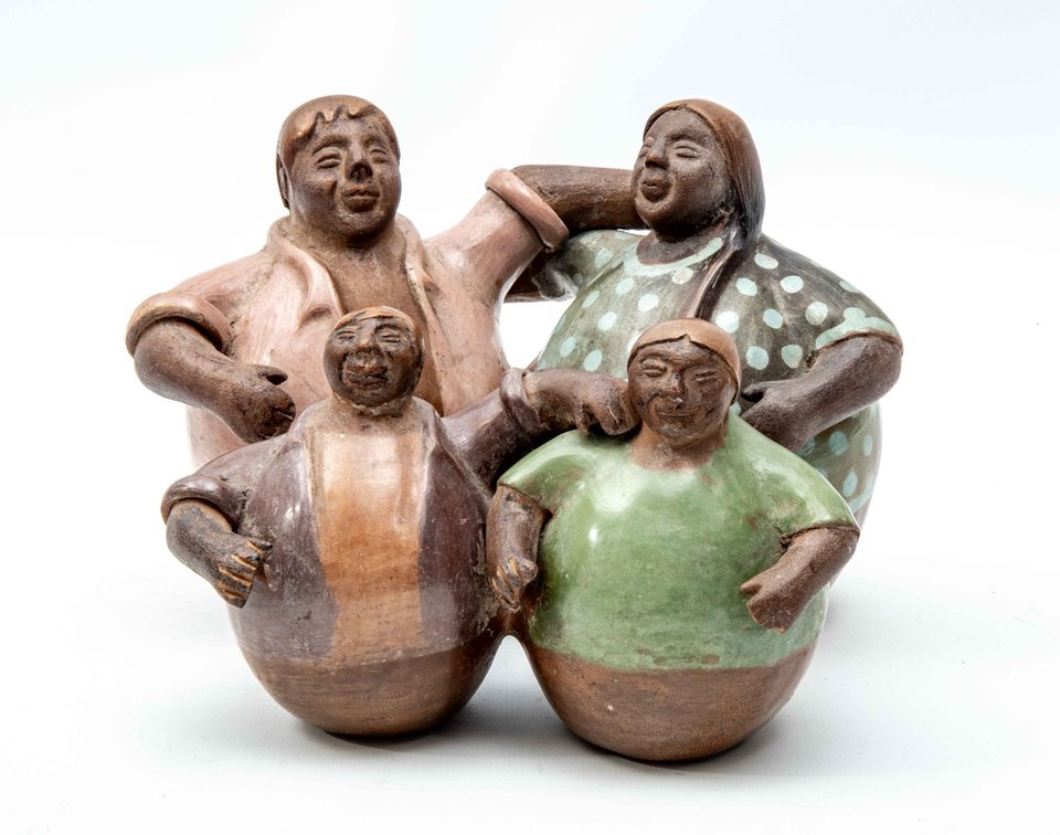 Signed Peruvian Ceramic Family Sculpture