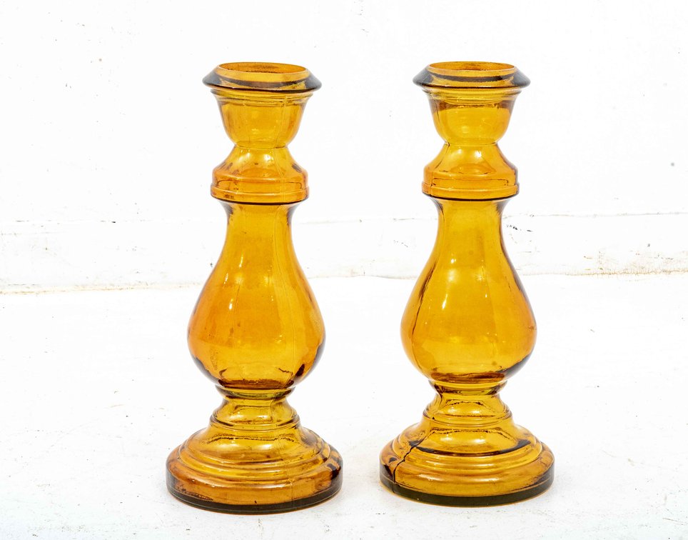 Pair of Large Glass Candle Sticks- Spain