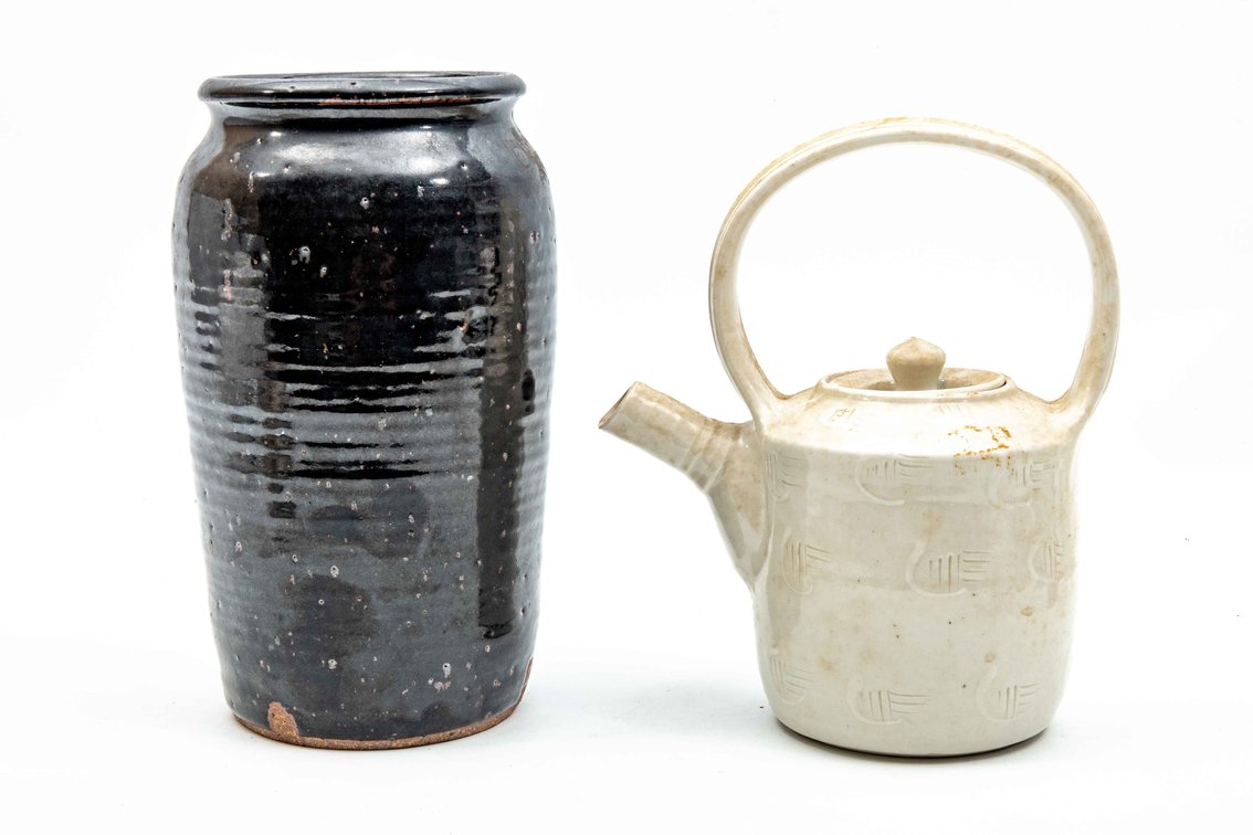 MMS Pottery Stoneware Jar & Signed Teapot