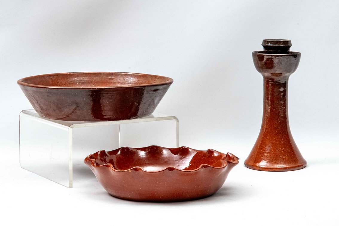 Ben Owen Sr Candle Stick, Bowl & Jugtown Pie Dish