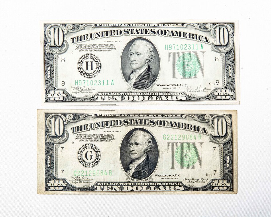1934 A & C Series Green Seal US $10 Notes
