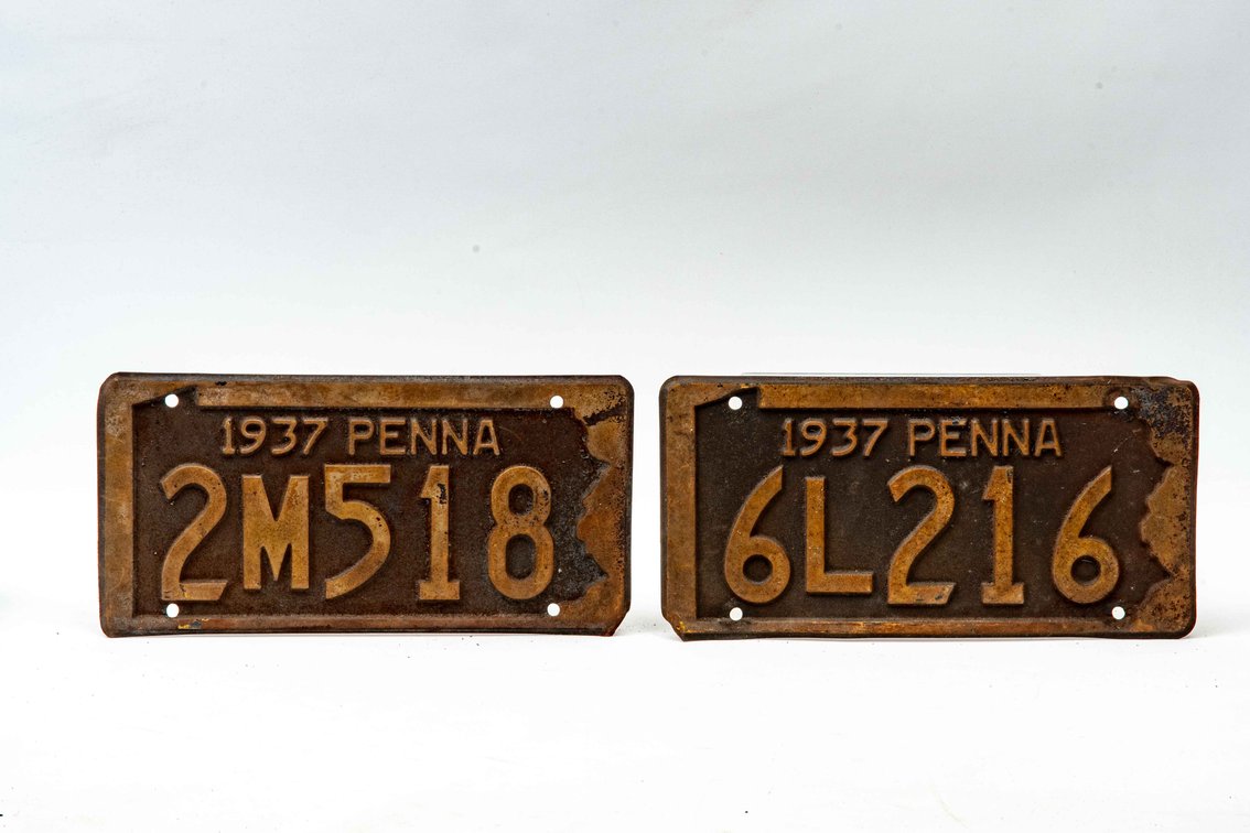 Two Vintage 1937 Pennsylvania License Plates