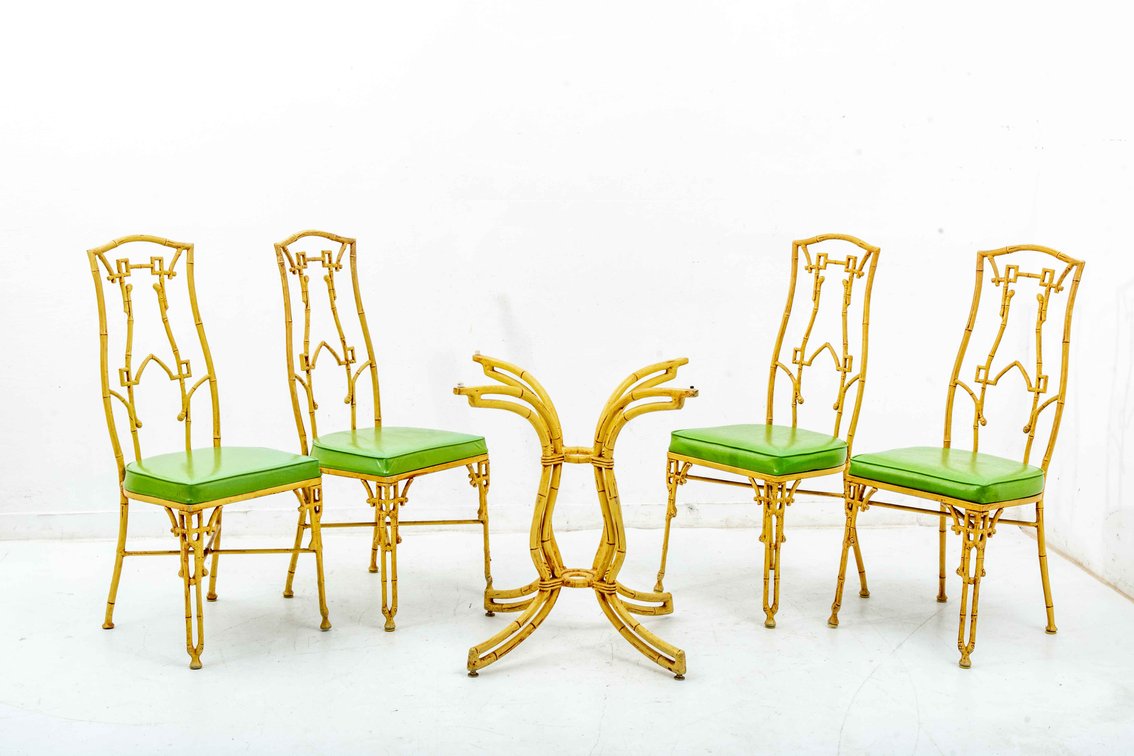 East Asian Metal Bamboo Chairs & Table Base
