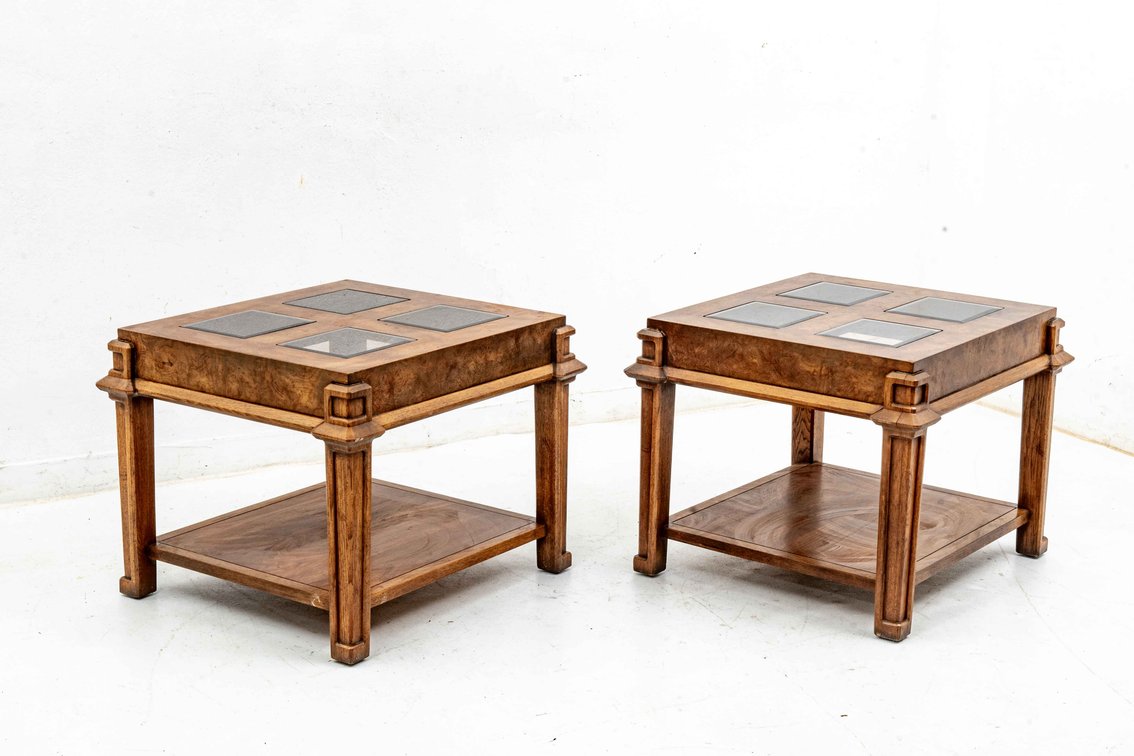 Pair of Side Tables w/ Beveled Glass Inserts