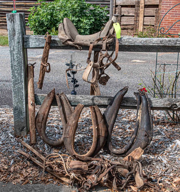 Aged Horse Collars, Saddle, Tack and Hames