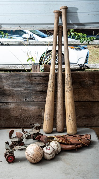 Vintage Baseball Bats, Balls, Glove & Roller Skate