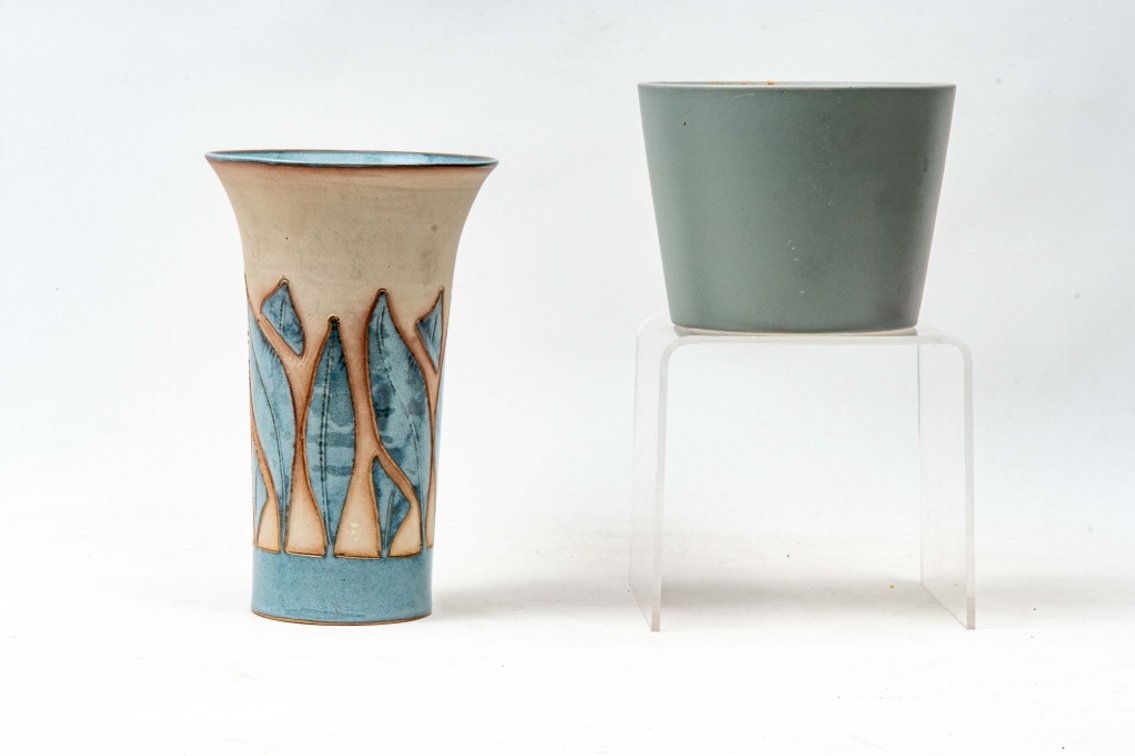 Napco Blue Pottery Vase & Blue Ceramic Plant Pot