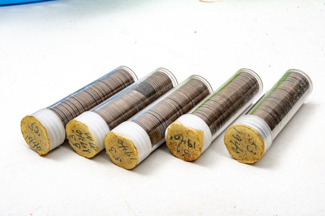 5 Tubes of 1940's Wheat Pennies- Around 260 Pennie