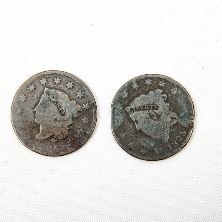 Two 1825-"Liberty Head / Matron Head" Pennies