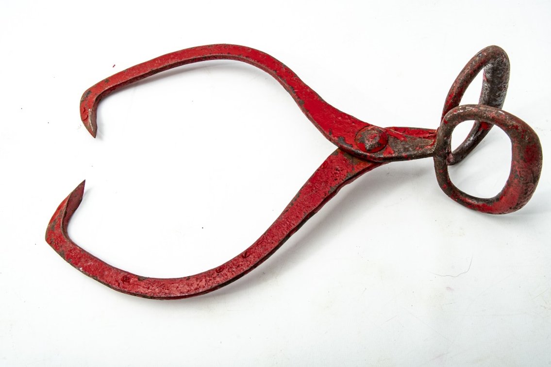 Pair of Chippy Red Painted Ice Tongs