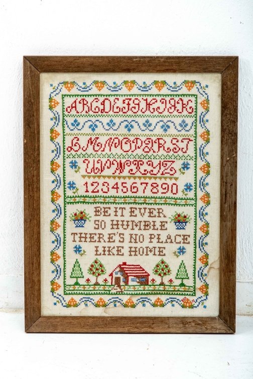 Vintage Needlepoint Sampler Signed BSN 72