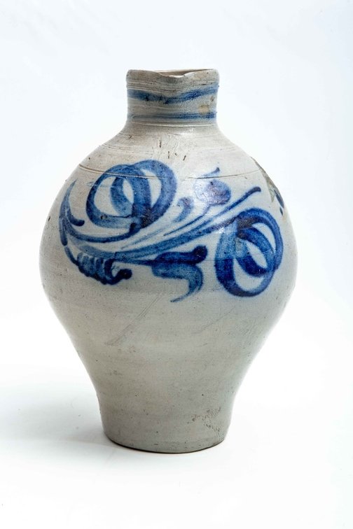 Stoneware Salt Glaze & Cobalt Decorated Pitcher