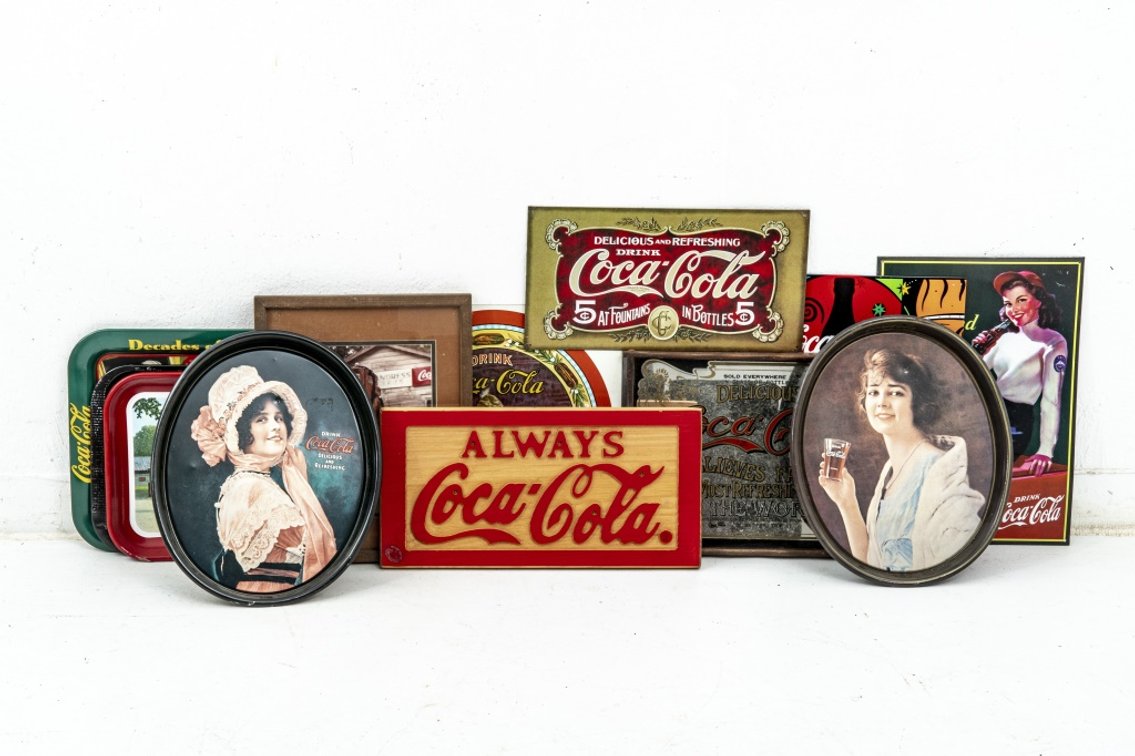 Group Of Coca Cola Reproduction Trays & Signs