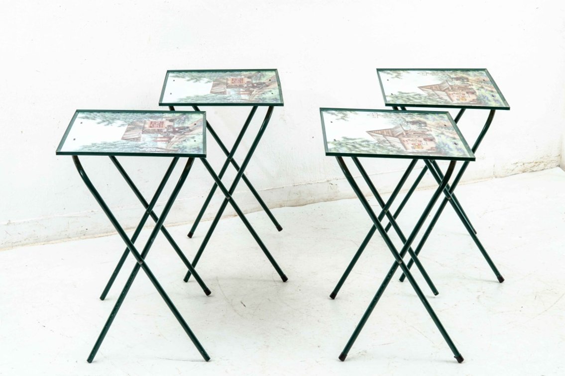 4 Metal Folding TV Trays With Coca Cola