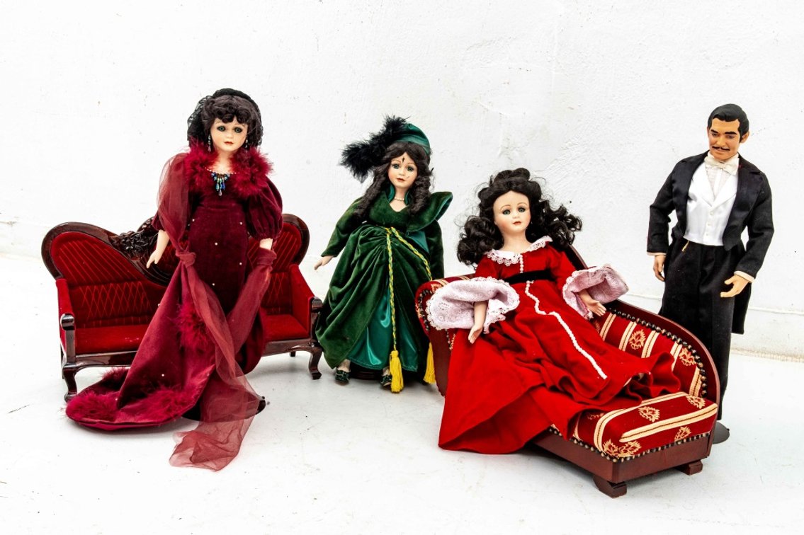 1 Rhett Butler & 3 Scarlett O'Hara Dolls & More