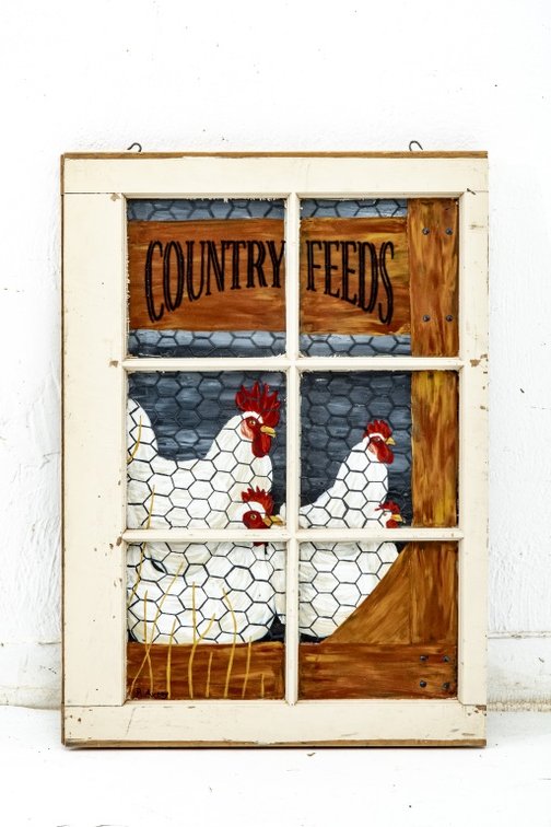 Painted Window Farm House Style w/ Chickens