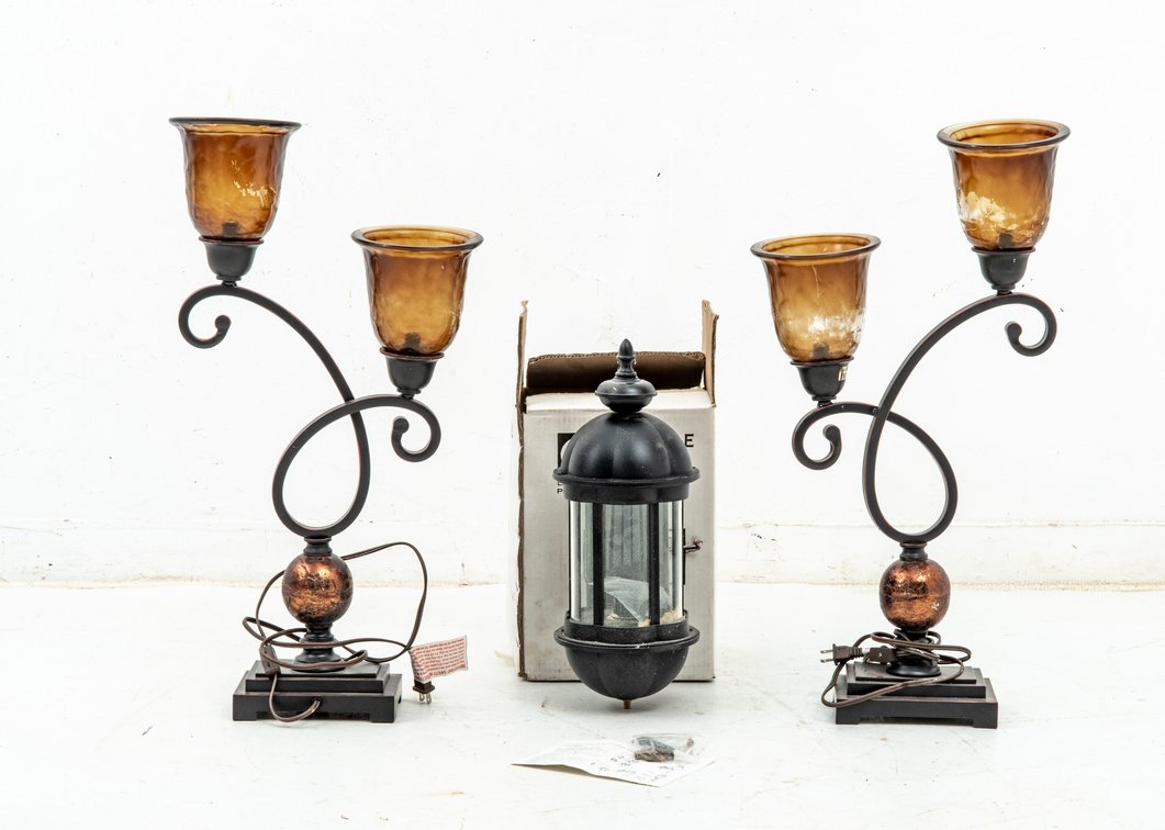 Amber Lantern Lamp Pair & Lee Black Light Sconce