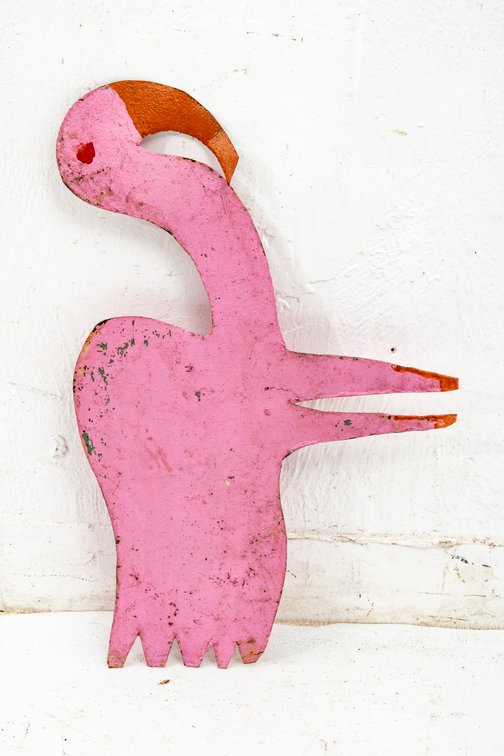 R A Miller Signed Pink Flamingo Painted Cut Out