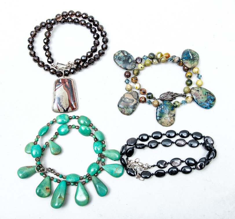 Four Beaded Necklaces- Sterling- Claridad Customs