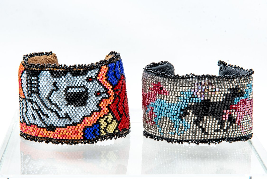Two Custom Lane-Stitched Cuffs- Sugar Skull & Hors