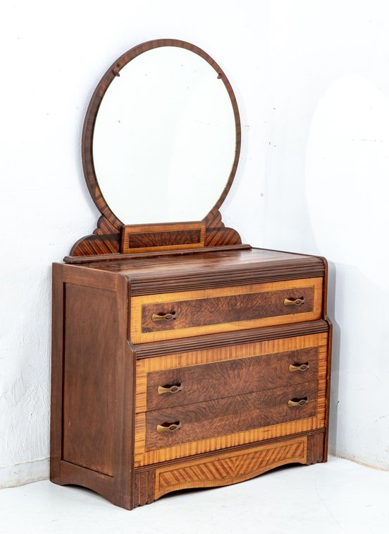 Art Deco Dresser w/ Round Mirror