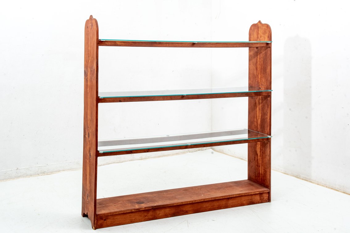 Wood Display Case with Glass Shelves