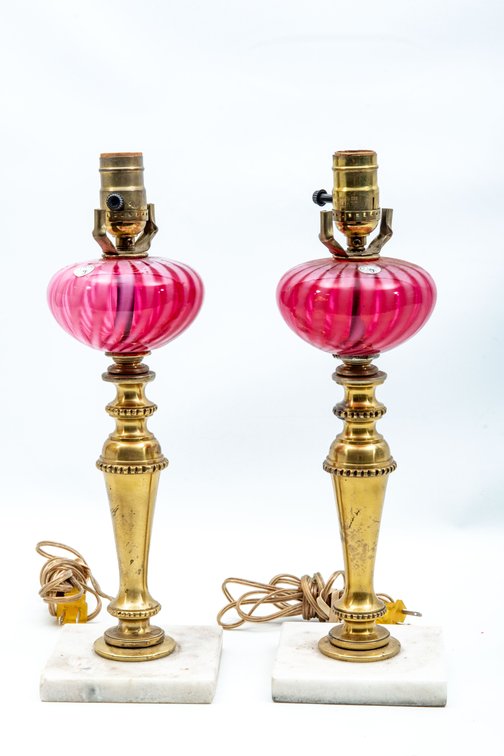Fenton Art Glass Cranberry Swirl Table Lamps