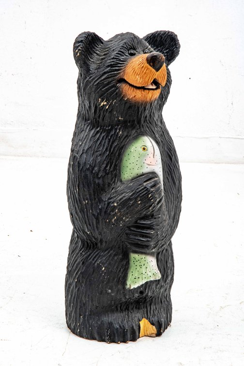 Carved Happy Bear w/ Fish in His Arms! *
