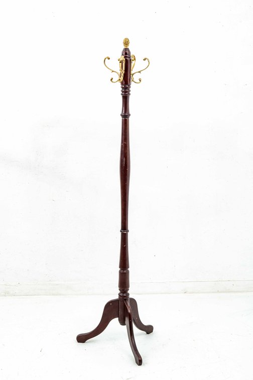 4 Hook Wooden Coat Rack w/ Brass Finial