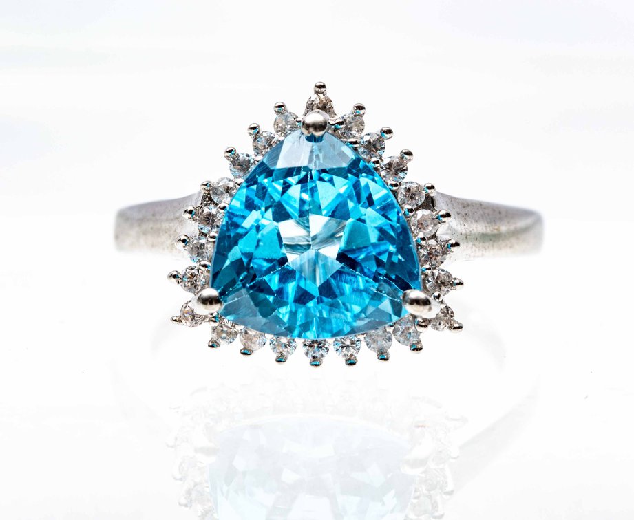 Blue Topaz & Zircon Sterling Ring- Size 7