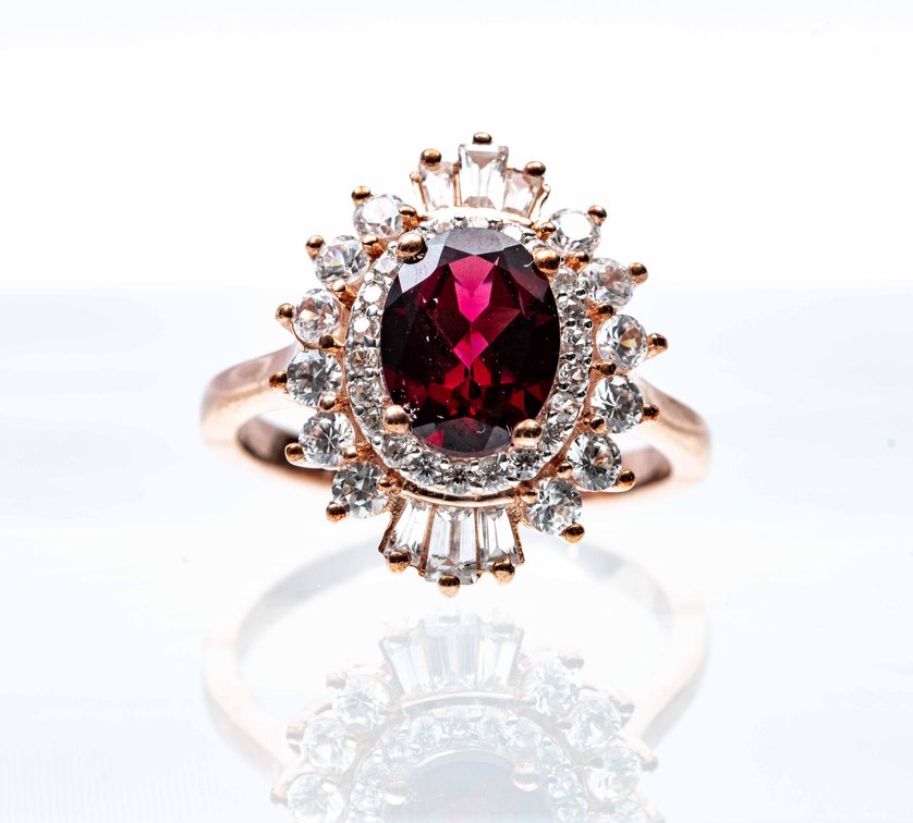 Garnet & Zircon Sterling Ring- Size 7