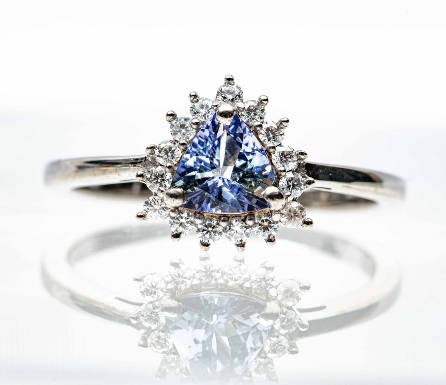 Tanzanite & Moissanite Sterling Ring- Size 8
