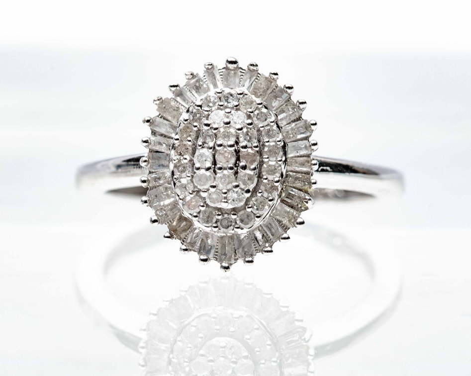 Sterling & Diamond Floral Ring- Size 7