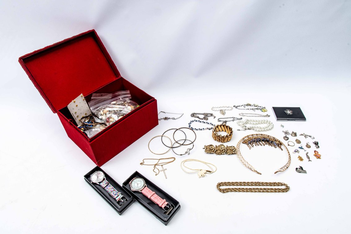 Red Box of Costume Jewelry