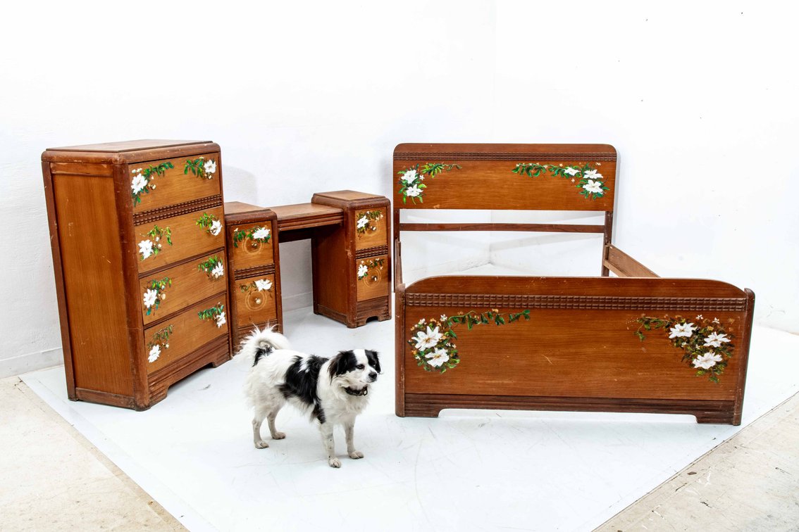 3 Piece Full Bed Suite w/Hand Painted Flowers