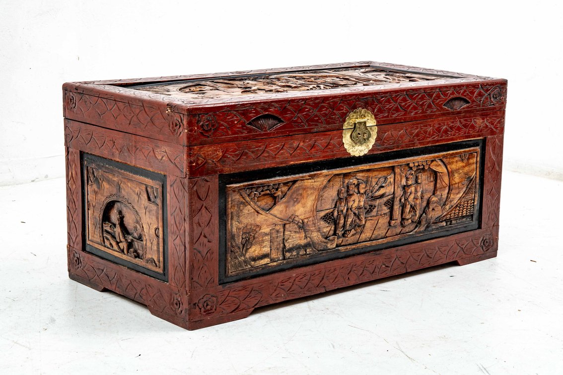 Large Carved East Asian Blanket Chest