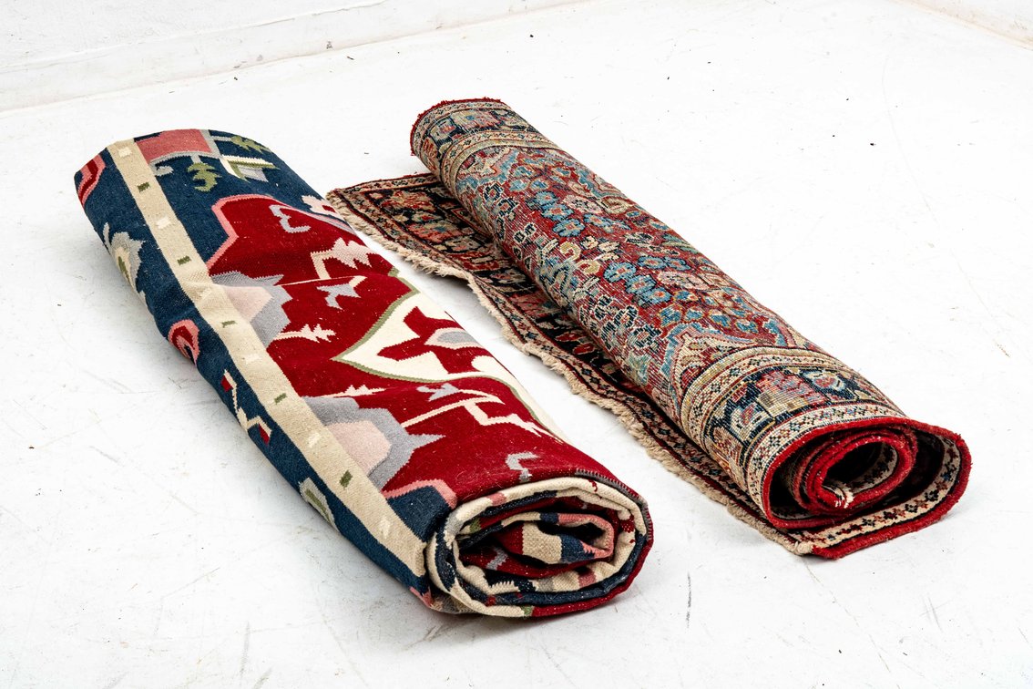 2 Area Rugs - Red Persian & Blue/Red Kilim