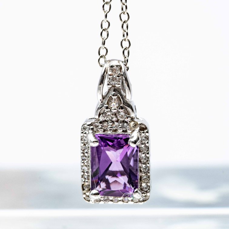 Sterling Necklace w/ Amethyst Center Stone