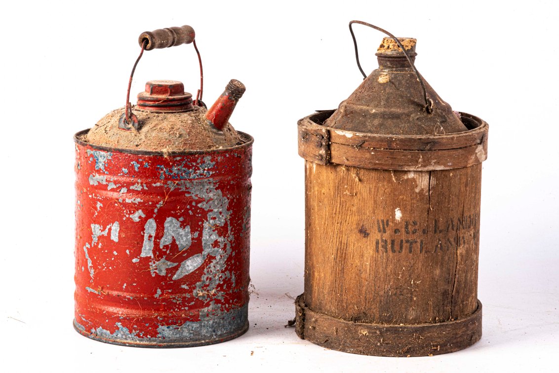 Two "Gas" Cans-Wood Bodied Landon Can- 1800's