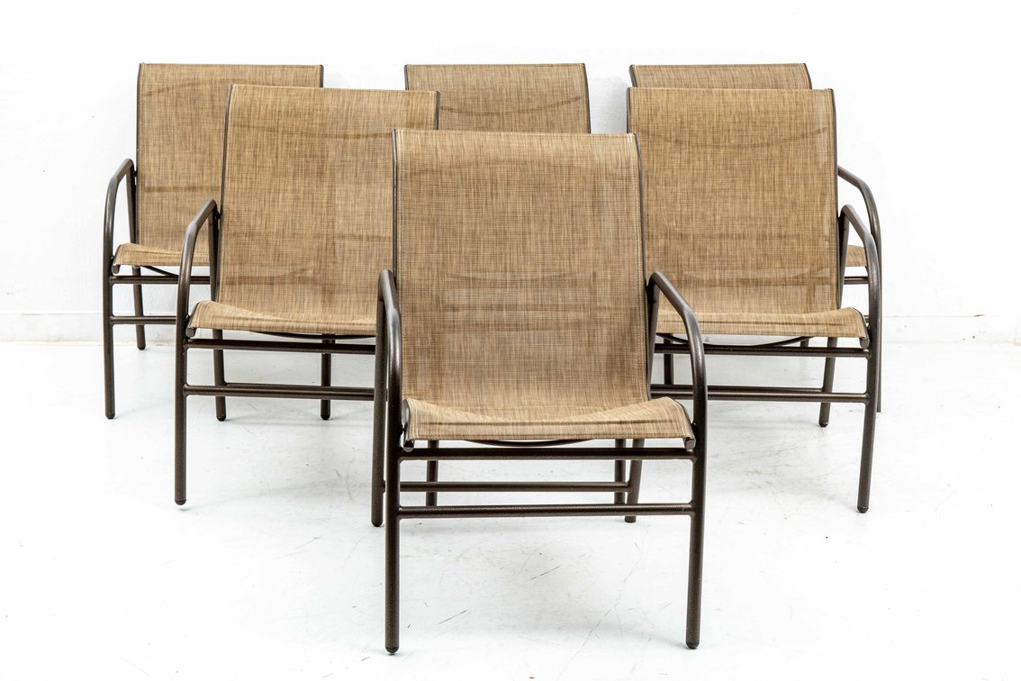 6 Winston Metal Frame and Mesh Fabric Patio Chairs