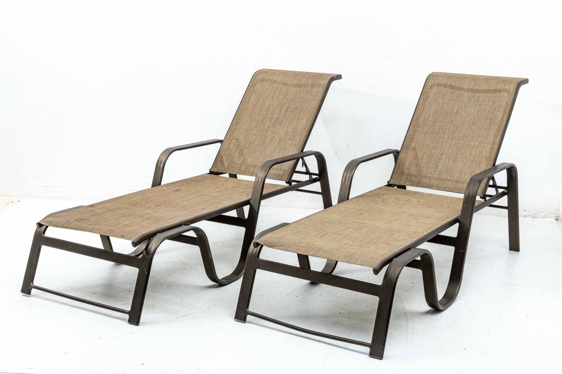 2x Winston Patio Chaise Lounge Chairs Metal & Mesh