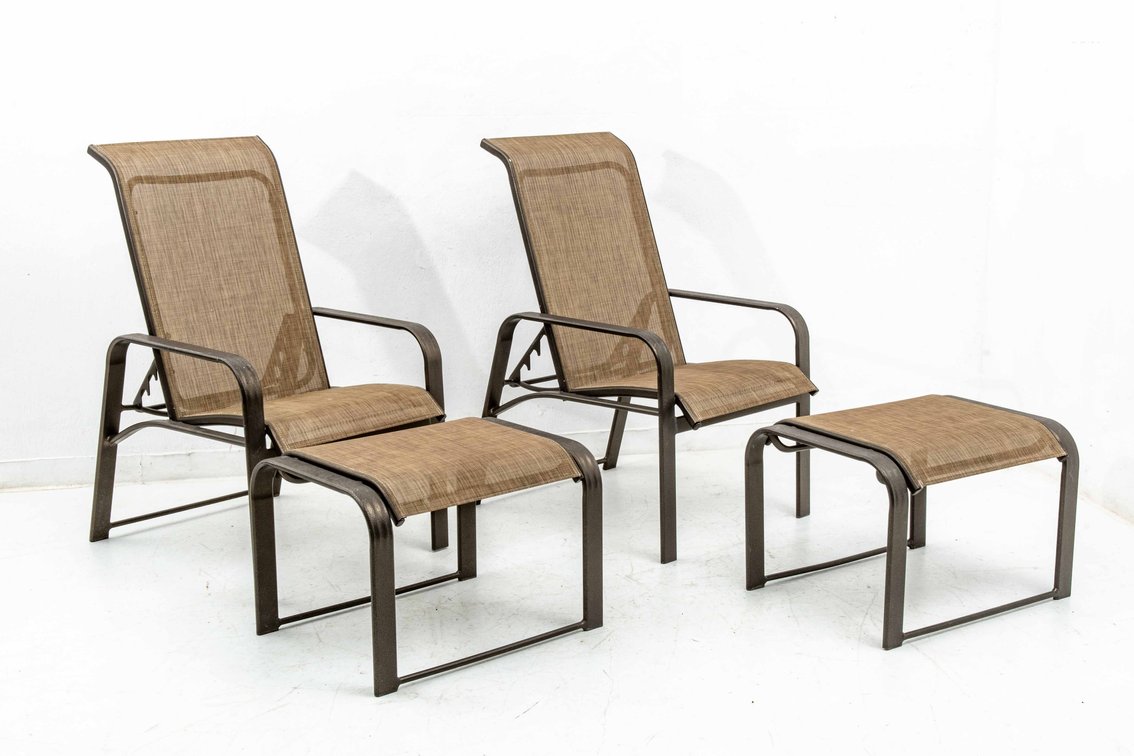 2x Winston Patio Chairs w/ Ottomans Mesh & Metal