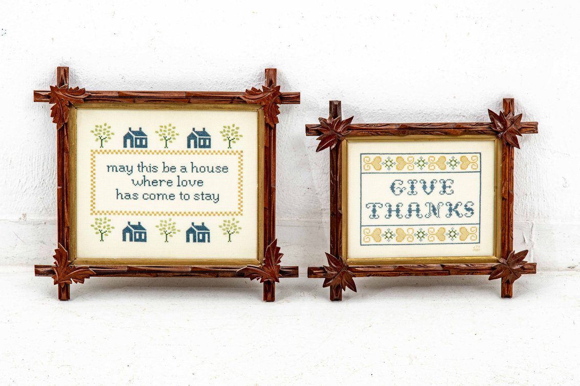 2 Framed Cross-Stitch Phrases