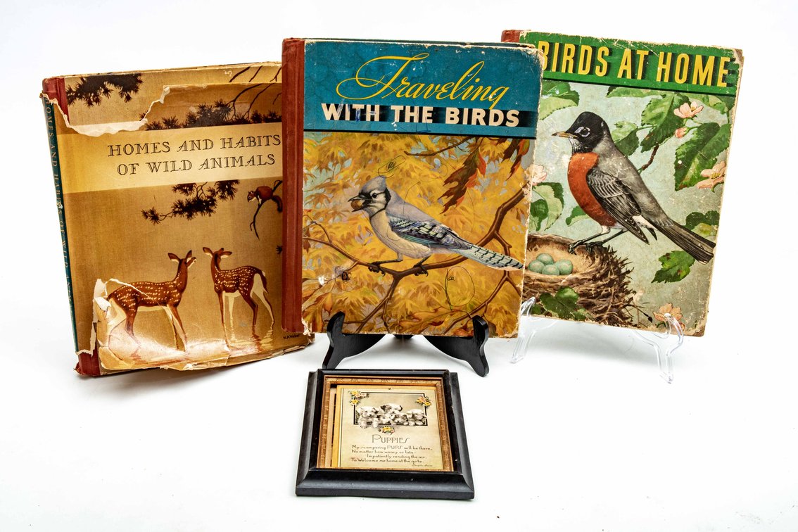 1930's Wildlife Books & Puppy Quote