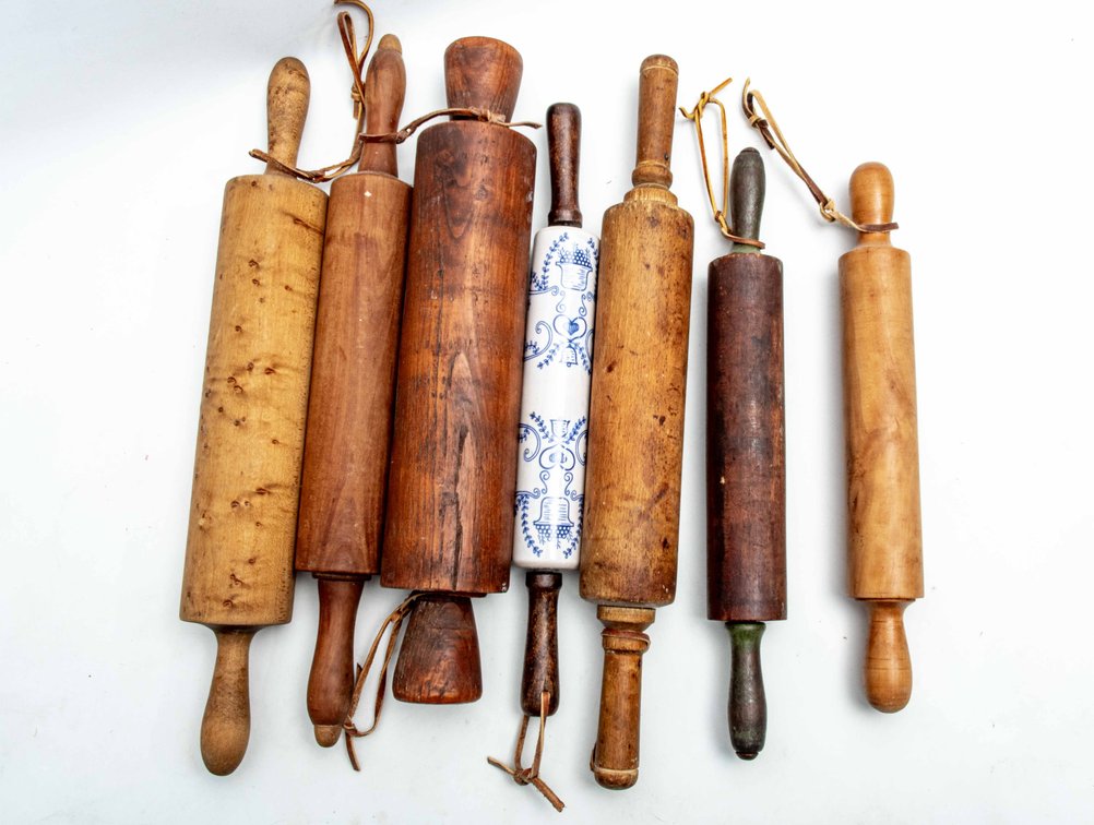 Early Rolling Pin Lot: Maple, Porcelain & More