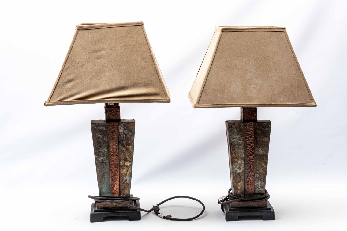 Pair of Uttermost Slate Table Lamps w/Suede Shades