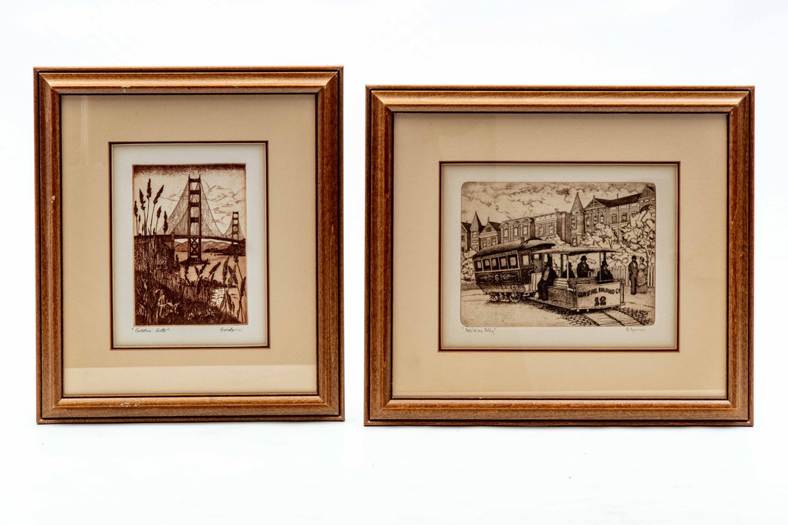 Signed "Gordon" Golden Gate Bridge & Trolley Block Prints