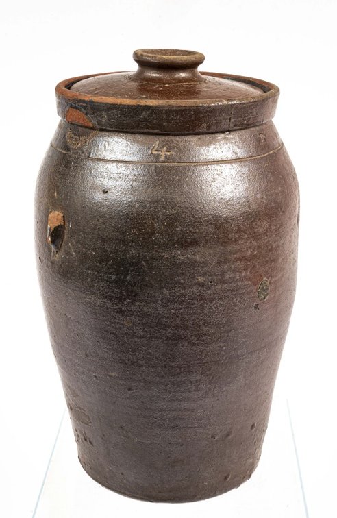 Early Redware Pottery 4 Gallon Butter Churn W/Lid